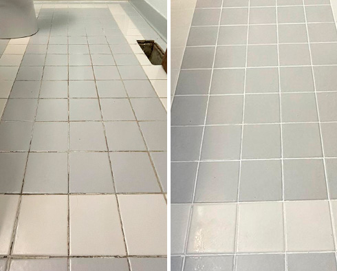 Bathroom Floor Before and After a Grout Cleaning in Laurel
