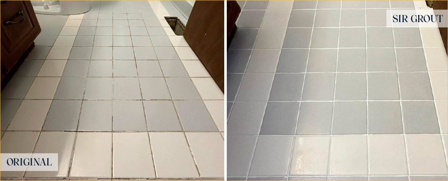 Bathroom Floor Before and After a Grout Cleaning in Laurel