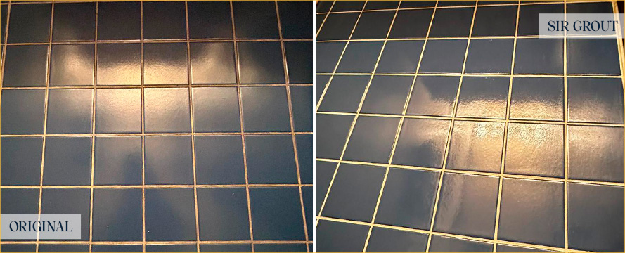 Tile Floor Before and After a Grout Cleaning in Laurel