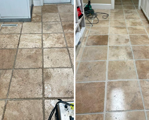 Kitchen Floor Before and After a Grout Sealing in Rehoboth Beach