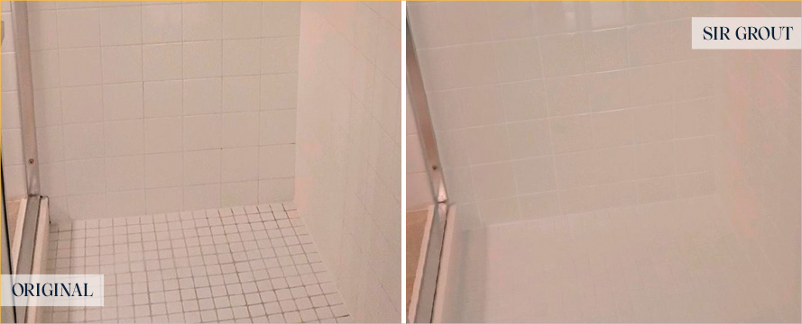 Shower Stall Before and After a Service from Our Tile and Grout Cleaners in Milford