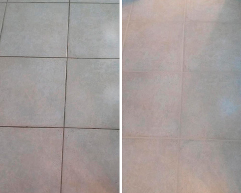 Tile Floor Before and After a Grout Cleaning in Ellendale