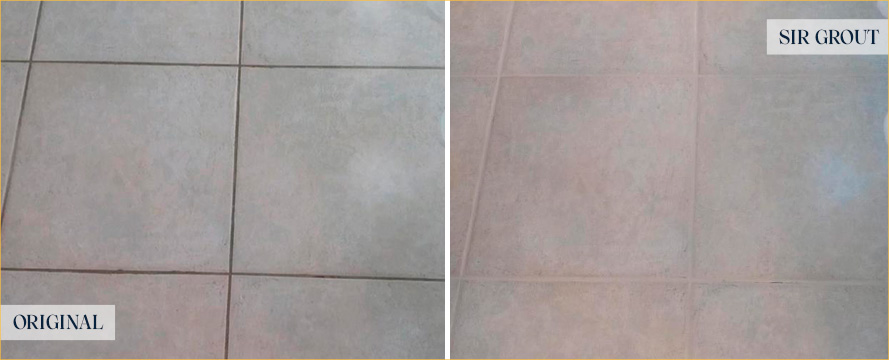 Tile Floor Before and After a Grout Cleaning in Ellendale
