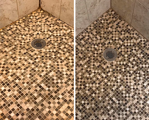 Shower Floor Before and After a Tile Cleaning in Dagsboro