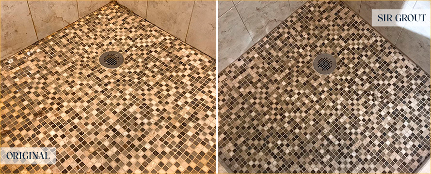 Shower Floor Before and After a Tile Cleaning in Dagsboro