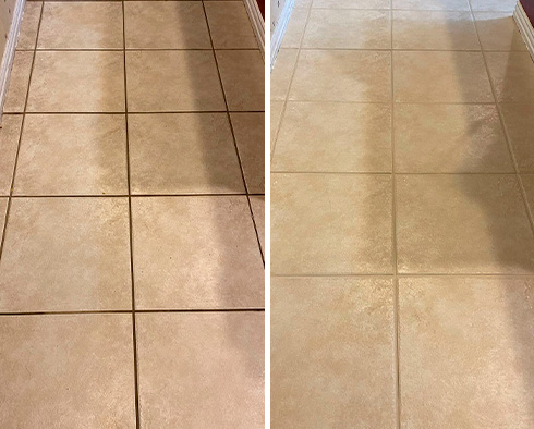 Tile Floor Before and After a Grout Cleaning in Bethany Beach