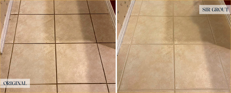 Tile Floor Before and After a Grout Cleaning in Bethany Beach