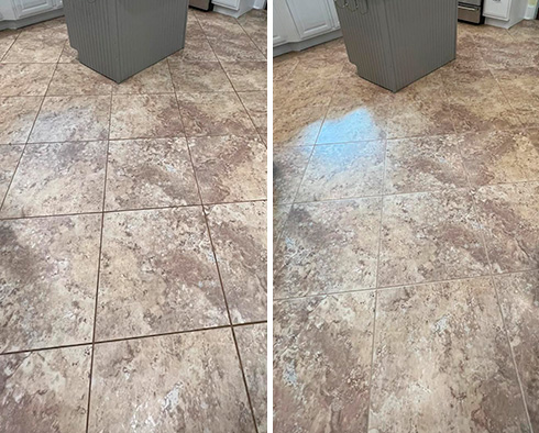 Kitchen Floor Before and After a Tile Cleaning in Millsboro