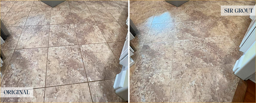 Kitchen Floor Before and After a Tile Cleaning in Millsboro